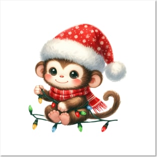 Monkey Wrapped In Christmas Lights Posters and Art